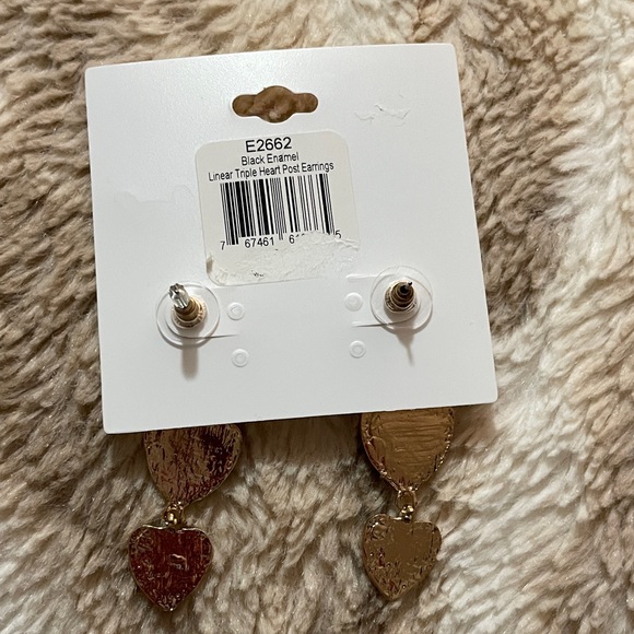 Ashley Cooper Black and Gold Triple Heart Earrings - Picture 4 of 5